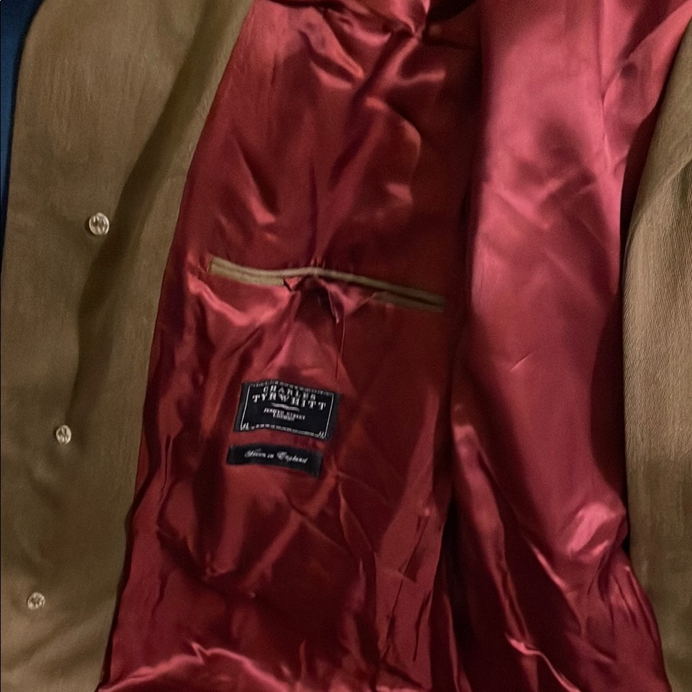 Charles Tyrwhitt Tan Trench Coat with Red Lining